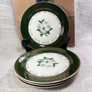 Taylor Smith Taylor Dogwood Green Gold Filigree Bread Plates Set of 4 6.25"